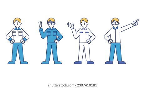 Illustration set H of men wearing work clothes