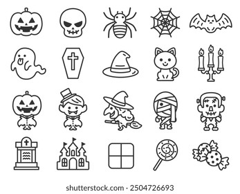 Illustration set of Halloween icons (line drawings).