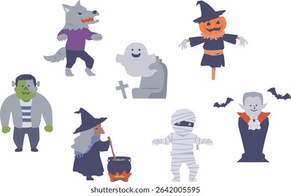 Illustration set of Halloween monsters