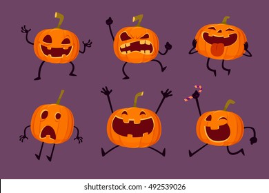 Illustration set of Halloween pumpkins with various expressions