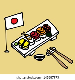 Illustration of a set of hand draw sushi