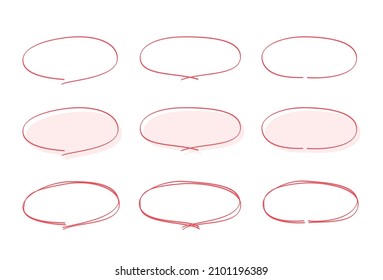 Ensemble d'illustrations de cercles dessinés à la main, de points, de titres et de cadres de titre. version couleur rouge.