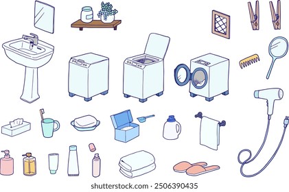 Illustration set of hand drawn icons of sink and washing machine