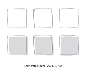 Illustration set of hand drawn rectangles, squares, text spaces, headings, points, and labels.