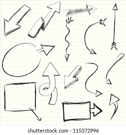 illustration of set of hand drawn sketch of arrow
