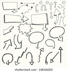 illustration of set of hand drawn sketch of arrow