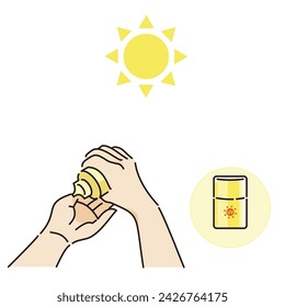 Illustration set of hand putting on sunscreen (yellow)