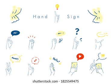 It is an illustration set of the hand sign. It is a vector image.