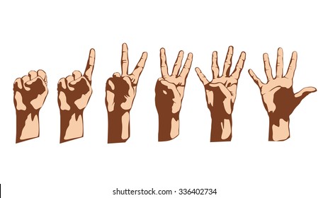 illustration of set of hand silhouette on white background