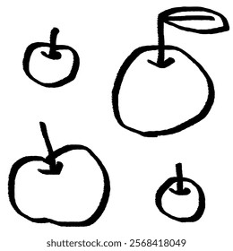 Illustration set of hand-drawn apple with brush touch