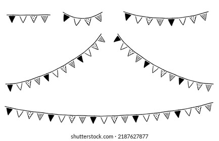 Illustration set of hand-drawn bunting (flag) (white background, vector, cut out)