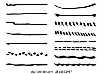 Illustration set of hand-drawn lines with brush touch