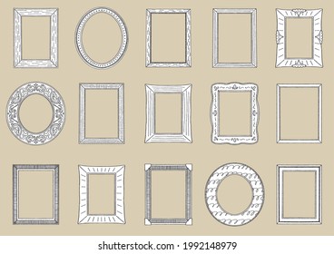 Illustration set of hand-drawn picture frames