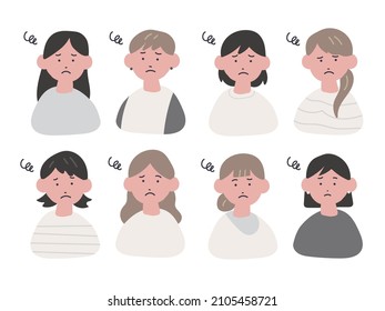 Illustration set of hand-painted women (worried)
