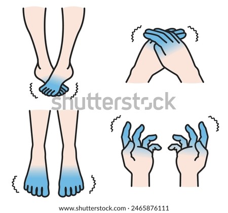 Illustration set of hands and feet with cold extremities