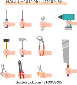 Illustration set of hands holding tools