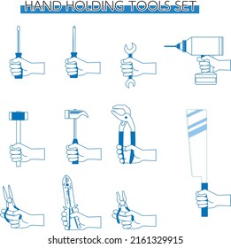 Illustration set of hands holding tools