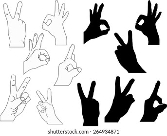 illustration with set of hands isolated on white background