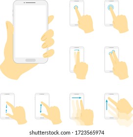 Illustration set of hands operating a smartphone