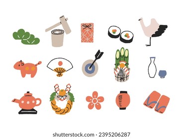 Illustration set of handwritten New Year's accessories