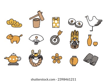 Illustration set of handwritten New Year's accessories