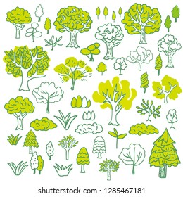 Illustration set of handwritten trees