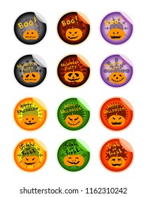 Illustration Set of Happy Jack-o-Lantern Pumpkins Stickers For Halloween Celebration Party.