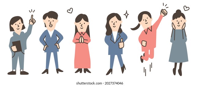 Illustration set of happy woman