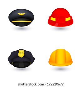 Illustration of set of hat from different professions on isolated background