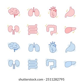 An illustration set of healthy internal organs and unhealthy organs.