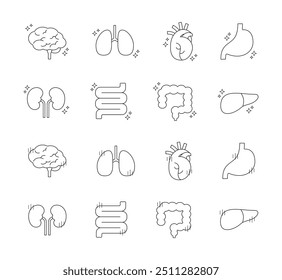 An illustration set of healthy internal organs and unhealthy organs.