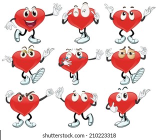 Illustration of a set of heart with gestures