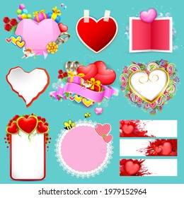illustration of set of heart love banner template for card and invitation design