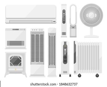 Illustration set of heating appliances.