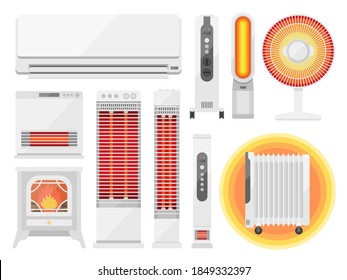 Illustration set of heating appliances.