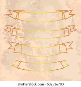 Illustration with set of heraldry ribbons on vintage paper.Tattoo design element. Heraldry and logo concept art.