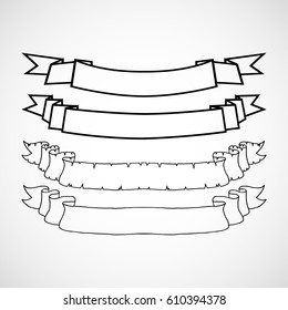 Illustration with set of heraldry ribbons.Tattoo design element. Heraldry and logo concept art.