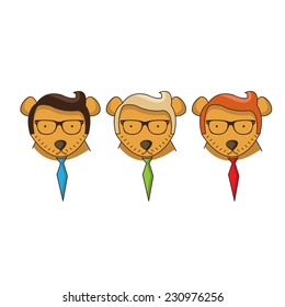 Illustration set hipster bear. Vector