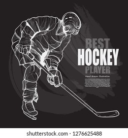 illustration set of hockey player. hockey chalk drawing style. 