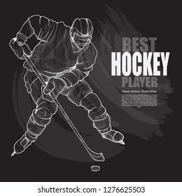 illustration set of hockey player. hockey chalk drawing style. 