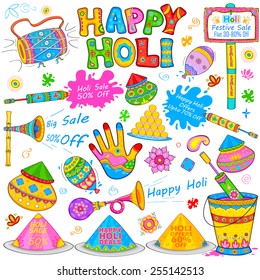 illustration of set of Holi element in Indian kitsch style