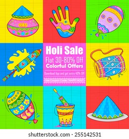 illustration of set of Holi element in Indian kitsch style