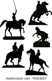 illustration with set of horseman statues isolated on white background