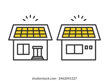 Illustration set of houses with solar power generation.