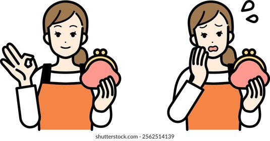 Illustration set of housewife holding purse.