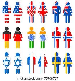 illustration of set of human icon for different nations on isolated background