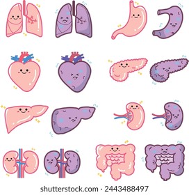 Illustration set of human organ characters