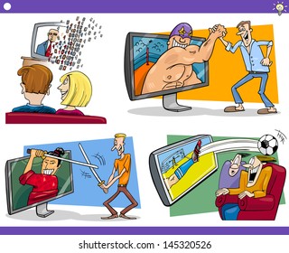 Illustration Set of Humorous Cartoon Vector Concepts or Ideas and Metaphors with Funny Characters