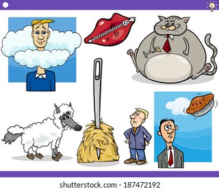 Illustration Set of Humorous Cartoon Vector Concepts or Sayings and Metaphors with Funny Characters