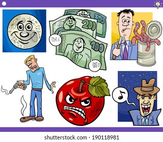 Illustration Set of Humorous Cartoon Vector Concepts or Ideas and Metaphors with Funny Characters